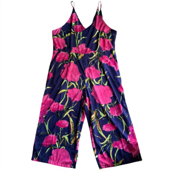 AX Paris Curve Blue and Pink Lightweight Relaxed Fit Floral Jumpsuit size 20 - Picture 1 of 9